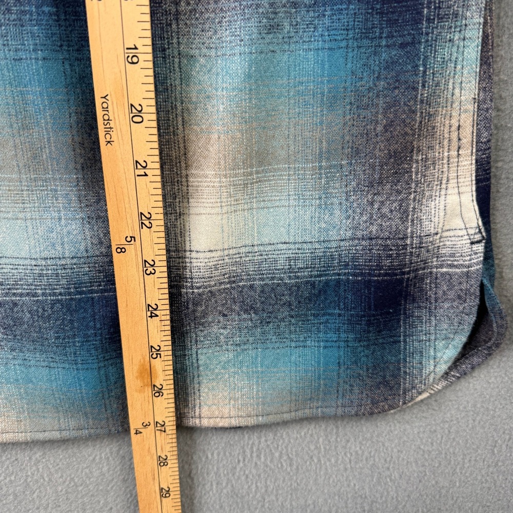 Pendleton Petite Size XS Blue Teal Ombre Plaid 100% Virgin Wool Board Shirt - Picture 8 of 8